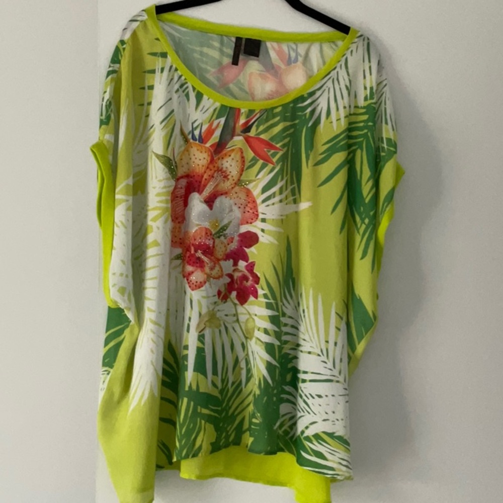 Nue Options Tropical Blouse with embellishments - Size 3X